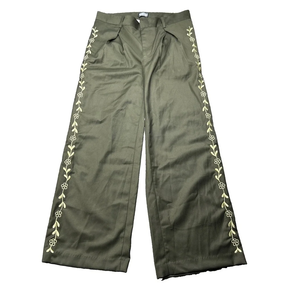 Sago Studio Elenor Pants Mens 33x29 Olive Green Embroidered Dress Pants